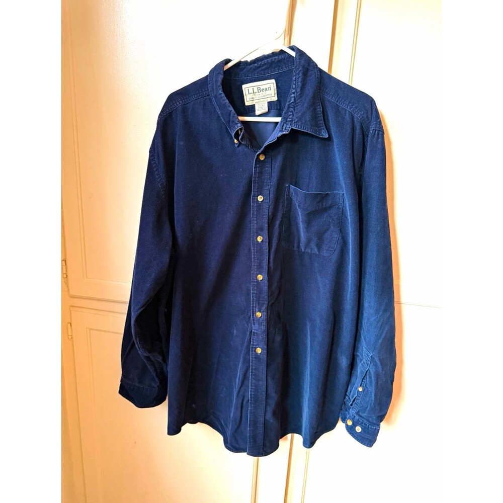 Vintage L.L.Bean Men’s XXL Navy Corduroy Button-Up Shirt 100% Cotton